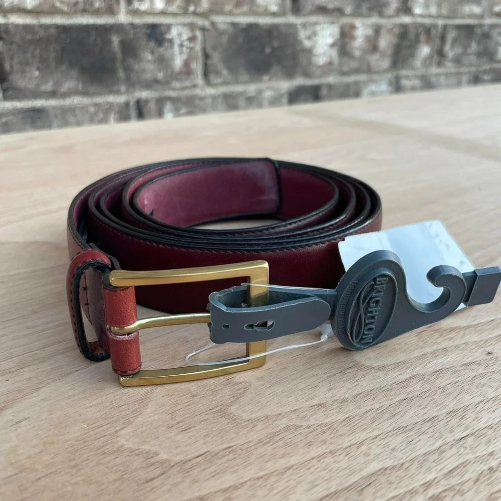 Vintage Brighton Leather Belt SZ‎ 56 burgandy cognac glazed cowhide NWT preppy